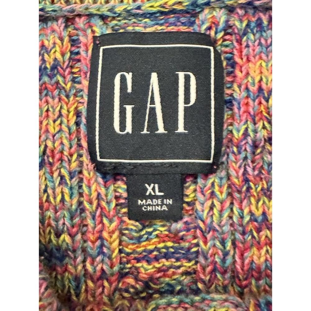 Gap Sweater XL Multicolor Rainbow Cable Knit Crewneck Cotton Pullover Preppy - Picture 4 of 5